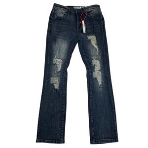 GSTR Mens Dark Wash Distressed Straight Fit Jeans Size 34x32 New With Tags